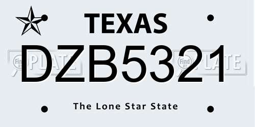 DZB5321 Texas License Plate
