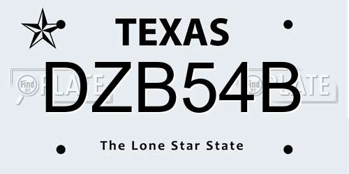 DZB54B Texas License Plate