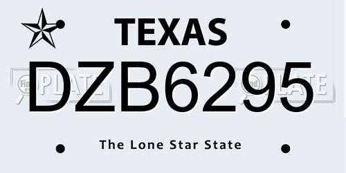 DZB6295 Texas License Plate