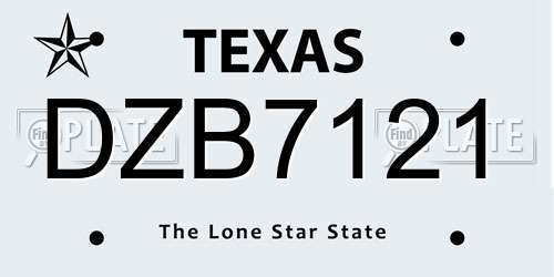 DZB7121 Texas License Plate