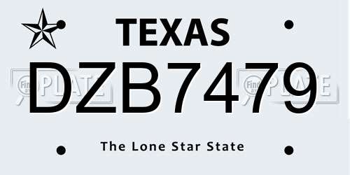 DZB7479 Texas License Plate