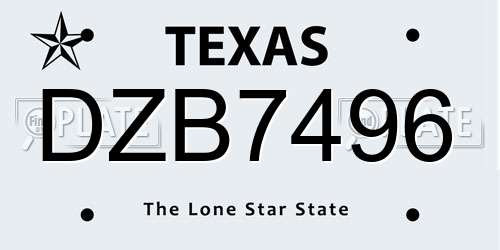 DZB7496 Texas License Plate
