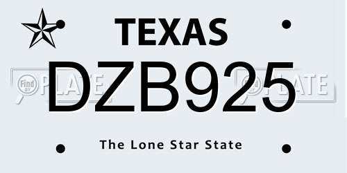 DZB925 Texas License Plate