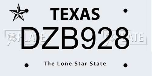 DZB928 Texas License Plate