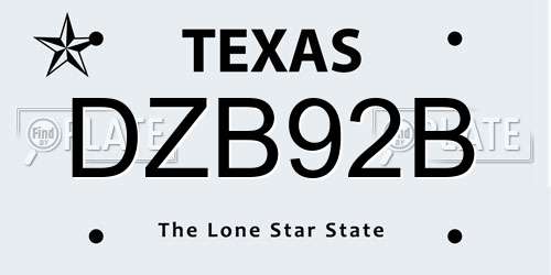 DZB92B Texas License Plate
