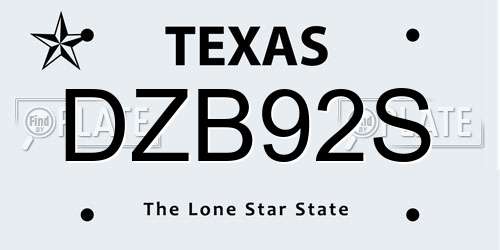 DZB92S Texas License Plate