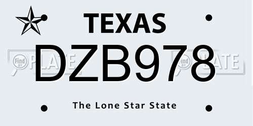 DZB978 Texas License Plate