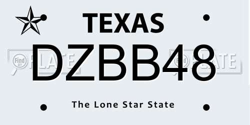 DZBB48 Texas License Plate