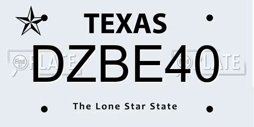 DZBE40 Texas License Plate