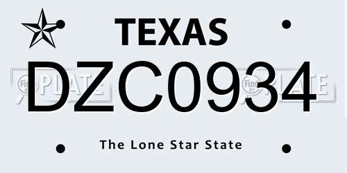 DZC0934 Texas License Plate