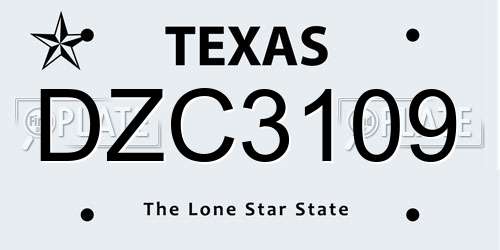 DZC3109 Texas License Plate