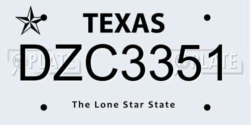 DZC3351 Texas License Plate
