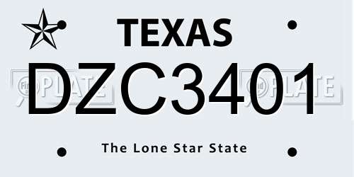 DZC3401 Texas License Plate