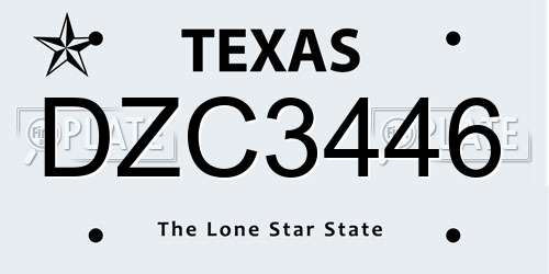 DZC3446 Texas License Plate