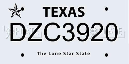DZC3920 Texas License Plate