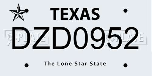 DZD0952 Texas License Plate