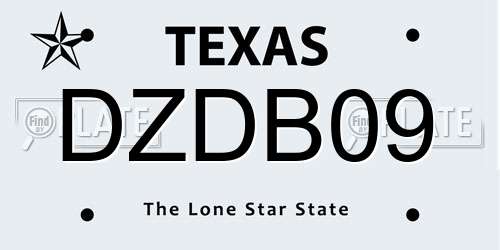 DZDB09 Texas License Plate