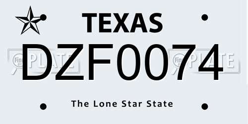 DZF0074 Texas License Plate