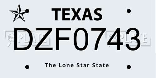 DZF0743 Texas License Plate