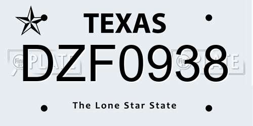 DZF0938 Texas License Plate