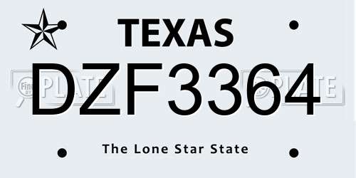 DZF3364 Texas License Plate
