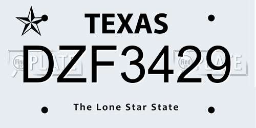 DZF3429 Texas License Plate