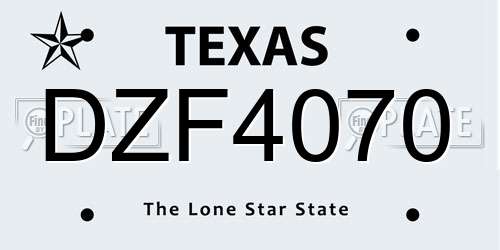DZF4070 Texas License Plate