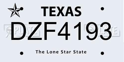 DZF4193 Texas License Plate