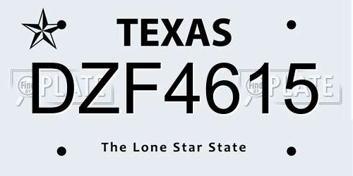 DZF4615 Texas License Plate
