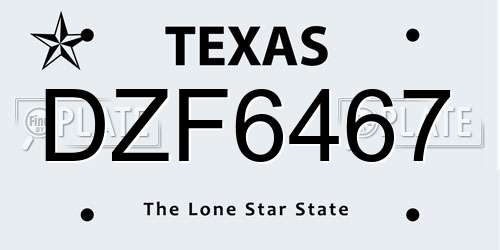 DZF6467 Texas License Plate