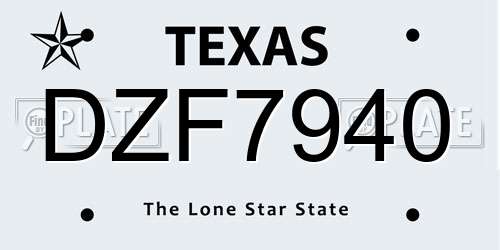 DZF7940 Texas License Plate
