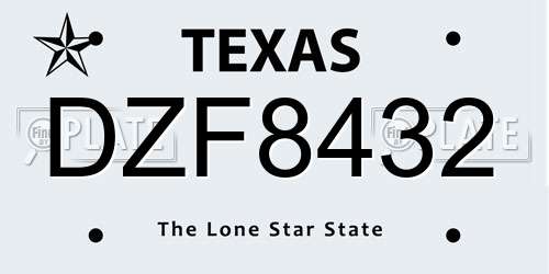 DZF8432 Texas License Plate
