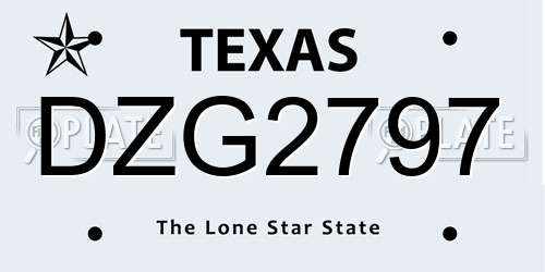 DZG2797 Texas License Plate