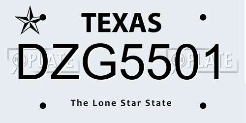 DZG5501 Texas License Plate