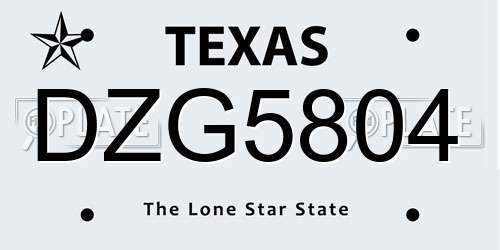 DZG5804 Texas License Plate