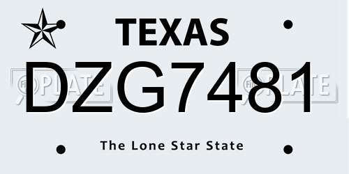 DZG7481 Texas License Plate