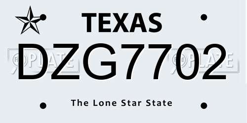 DZG7702 Texas License Plate