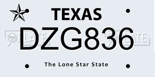 DZG836 Texas License Plate