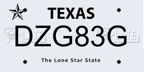 DZG83G Texas License Plate