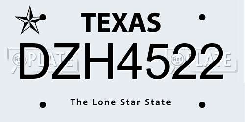 DZH4522 Texas License Plate