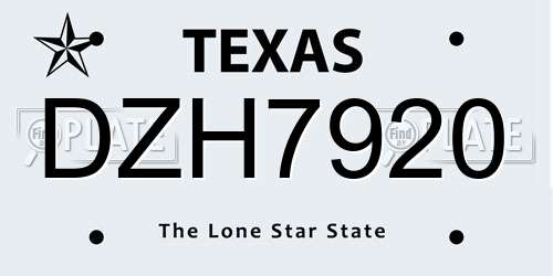 DZH7920 Texas License Plate