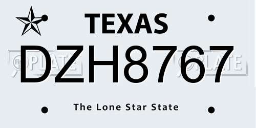 DZH8767 Texas License Plate