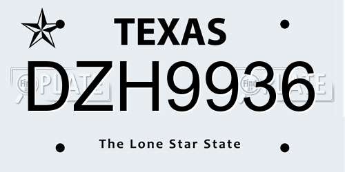 DZH9936 Texas License Plate