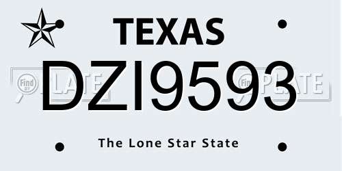 DZI9593 Texas License Plate