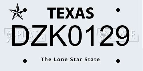DZK0129 Texas License Plate