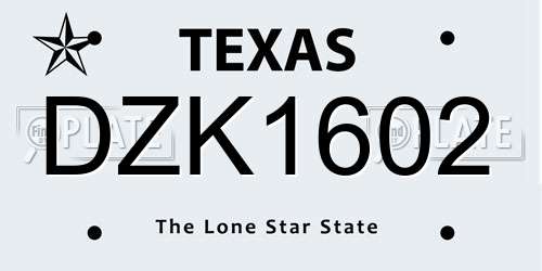DZK1602 Texas License Plate