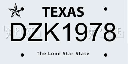 DZK1978 Texas License Plate