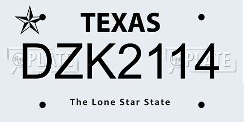 DZK2114 Texas License Plate
