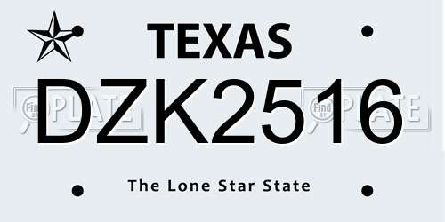 DZK2516 Texas License Plate