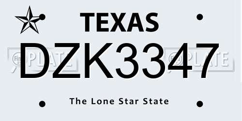 DZK3347 Texas License Plate